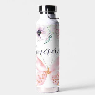 Pastel bloem en vlinder gepersonaliseerd waterfles