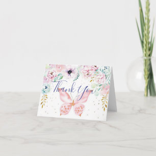 Pastel bloem- en vlindertaart bedankje voor baby s kaart