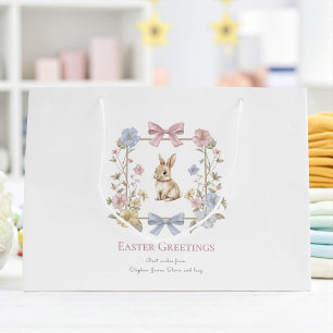 Pastel Bloem Konijn Pasen Wensen Gift Zak Groot Cadeauzakje