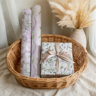 Pastel Bloem Roze Lavendel Elegante Bruids Huwelij Inpakpapier Vel