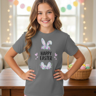 Pastel Bloemachtige Konijnenoren Happy Pasen T-Shi T-shirt