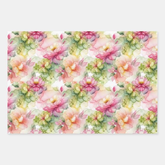 Pastel Bloemen Alcohol Inkt Illustratie Med Print Inpakpapier Vel (Voorkant 2)