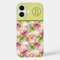 Pastel Bloemen Alcohol Inkt Illustratie Monogram
