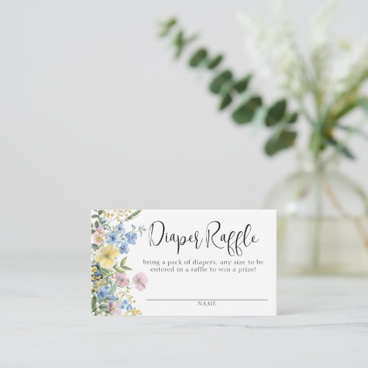 Pastel Bloemen Baby in Bloom Luier Raffle Informatiekaartje (Staand voorkant)