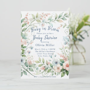 Pastel Bloemen Baby shower Uitnodiging voor Meisje