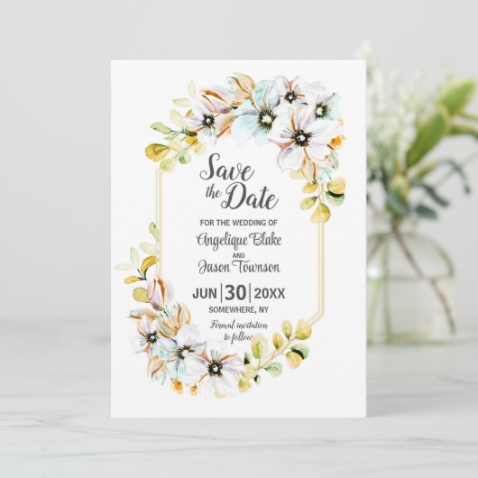 Pastel Bloemen Bruiloft Save The Date (Staand voorkant)