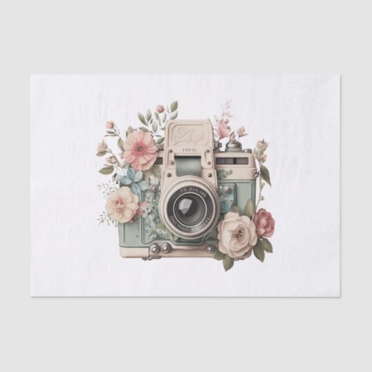  Pastel Bloemen Camera Art voor Decoupage Tissuepapier (Voorkant)