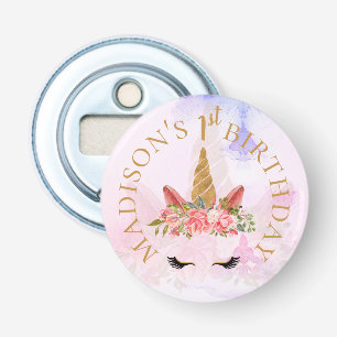 Pastel Bloemen Eenhoorn Verjaardagsfeest Button Flesopener