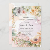 Pastel Bloemen en Alcohol Ink Bruiloft Kaart (Voorkant / Achterkant)