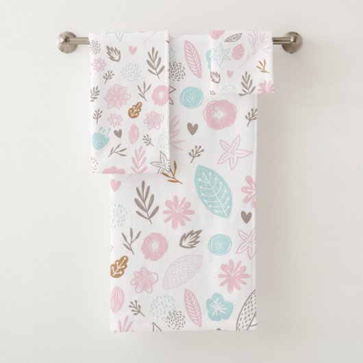 Pastel bloemen en gebladerte patroon bad handdoek (Insitu)