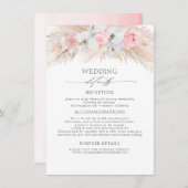 Pastel Bloemen Exotische Pampas Gras Bruiloft Deta Informatiekaartje (Voorkant / Achterkant)
