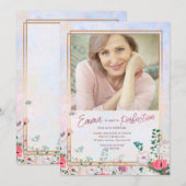Pastel Bloemen Foto Verjaardag Kaart (Voorkant / Achterkant)