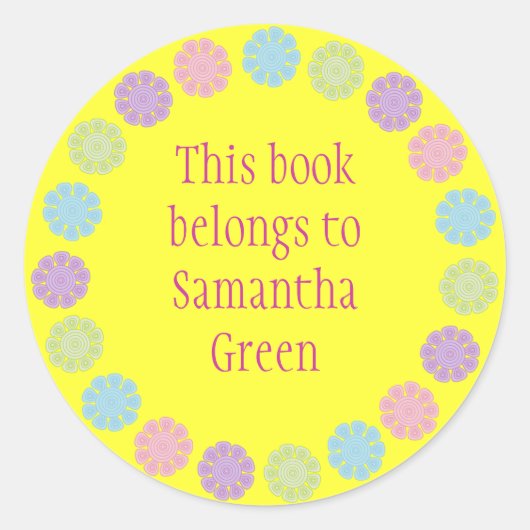 Pastel Bloemen Geel Boek Stickers (Voorkant)