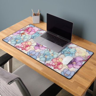 Pastel Bloemen Glas in lood Roze & Blauw Bureaumat