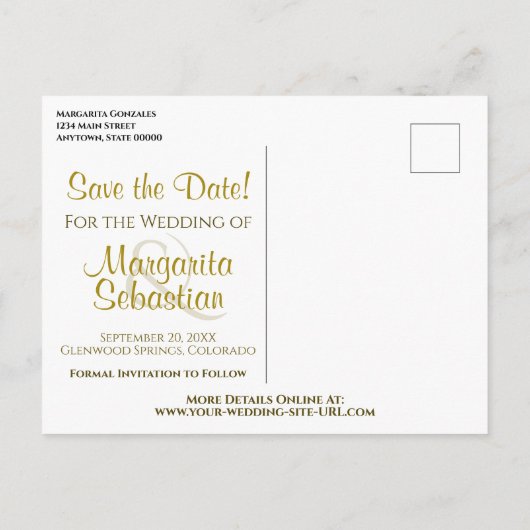 Pastel Bloemen Goud Lijst Bruiloft Save the Date Briefkaart (Achterkant)
