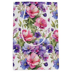 Pastel Bloemen Illustratie v2   Inpakpapier Medium Cadeauzakje