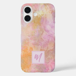 Pastel bloemen met chic schriftmonogram iPhone 16 hoesje