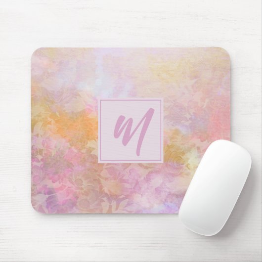 Pastel bloemen met chique script monogram muismat (Met muis)