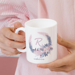 Pastel Bloemen Monogram Winter Mok Custom Naam Gif