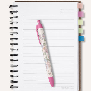 Pastel Bloemen op de lichtroze achtergrond Zwarte Inkt Pen