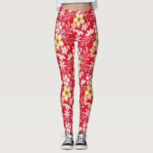 Pastel Bloemen patroon C03.bw Rood BG Leggings