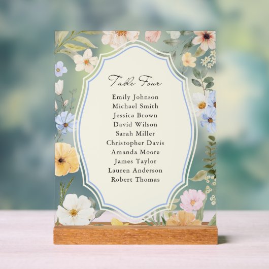 Pastel Bloemen Tabel Vier Zitplaatsen Grafiek Acryl Bord (Neutraal)