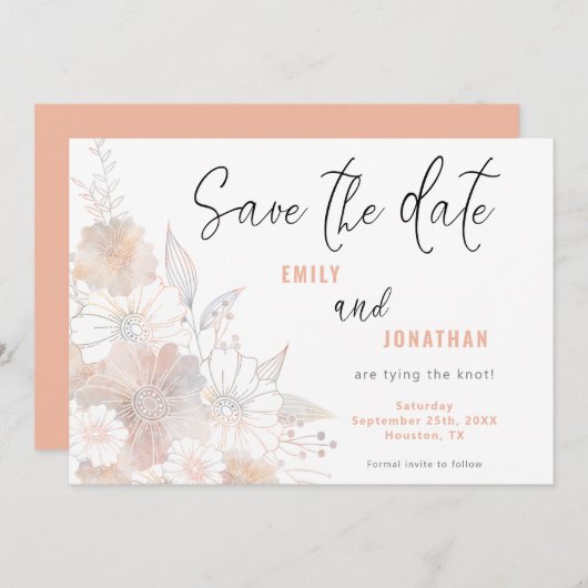 Pastel Bloemen Trouwkoraal Bewaar de datum Save The Date (Voorkant / Achterkant)