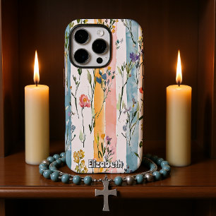 Pastel Bloemen Waterverf iPhone 16 Pro Hoesje