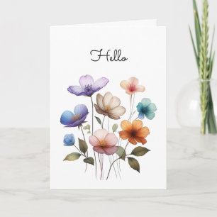 Pastel Bloemen Waterverf Illustratie Groet Kaart