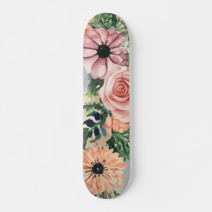 Pastel Bloemen Waterverf Krans Roze Roos Skateboard