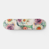 Pastel Bloemen Waterverf Monogram J Bloemen Daisy Skateboard (Horizontaal)