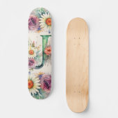 Pastel Bloemen Waterverf Monogram J Bloemen Daisy Skateboard (Voorkant)