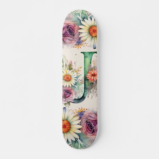Pastel Bloemen Waterverf Monogram J Bloemen Daisy Skateboard (Voorkant)