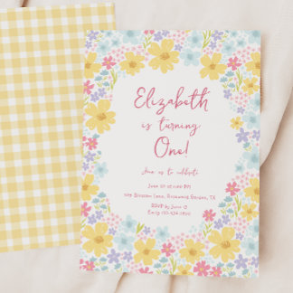 Pastel Bloemen Wilde Bloemen 1e Verjaardag Kaart