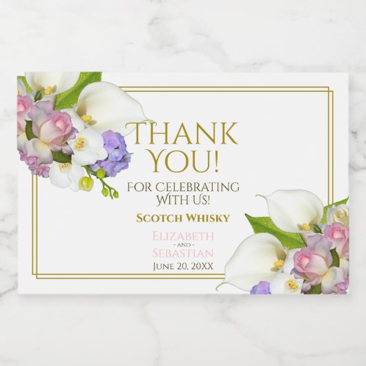 Pastel bloemenbruiloft dank u mini likeurfles etiket (Enkel label)