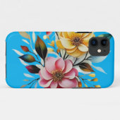 Pastel bloemenroze gele kunst vector Case-Mate iPhone case (Achterkant (horizontaal))