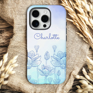 Pastel Bloemensilhouet Overlay Gepersonaliseerde N iPhone 16 Pro Hoesje
