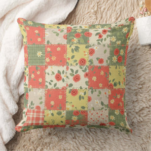 Pastel Bloemige Patchwork Picknick Patroon (12) Kussen