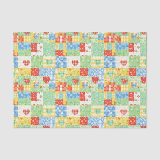 Pastel Bloemige Patchwork Picknick Patroon Tissuepapier (Voorkant)