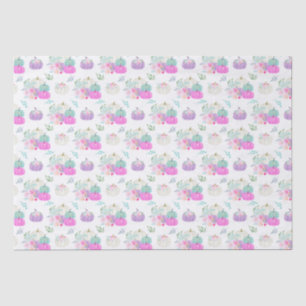 Pastel Bloemige Pompoenen in Roze, Paars en Blauw Tissuepapier