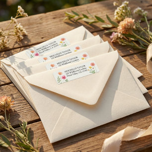 Pastel Bloemige Roze Oranje Trouwbloemen Adres Etiket