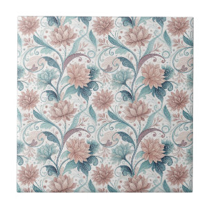 Pastel Bloemige Werveling Mooie Bloemen Patroon Ku Tegeltje