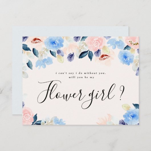 pastel bloemige wil je mijn bloemenmeisje zijn kaa uitnodiging briefkaart (Voorkant / Achterkant)