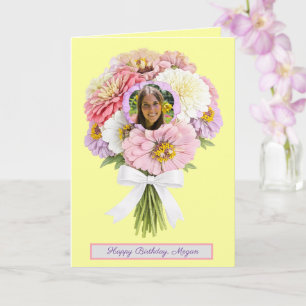 Pastel Bloemige Zinnia Boeket Aangepaste Foto Verj Kaart