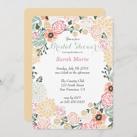  pastel bloemkrans feestuitnodiging kaart (Voorkant / Achterkant)