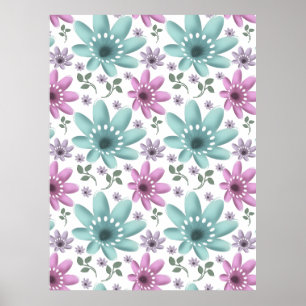 Pastel Bloemmotief Naadloos Patroon Poster