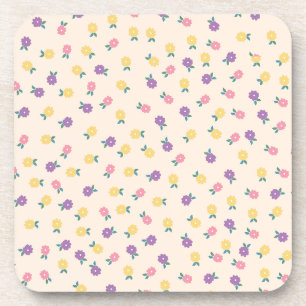 Pastel Bloemmotief – Schattig Geel, Roze & Paars Bier Onderzetter
