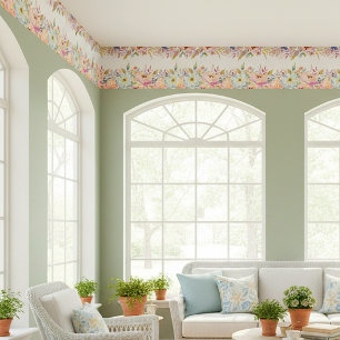 Pastel bloemrand prints behang