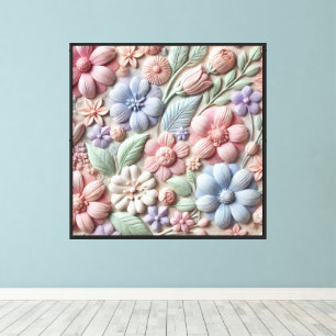 Pastel Bloemreliëf Wandkunst Canvas Afdruk