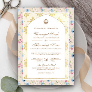 Pastel Bloemrijke Anand Karaj Punjabi Sikh Huwelij Kaart